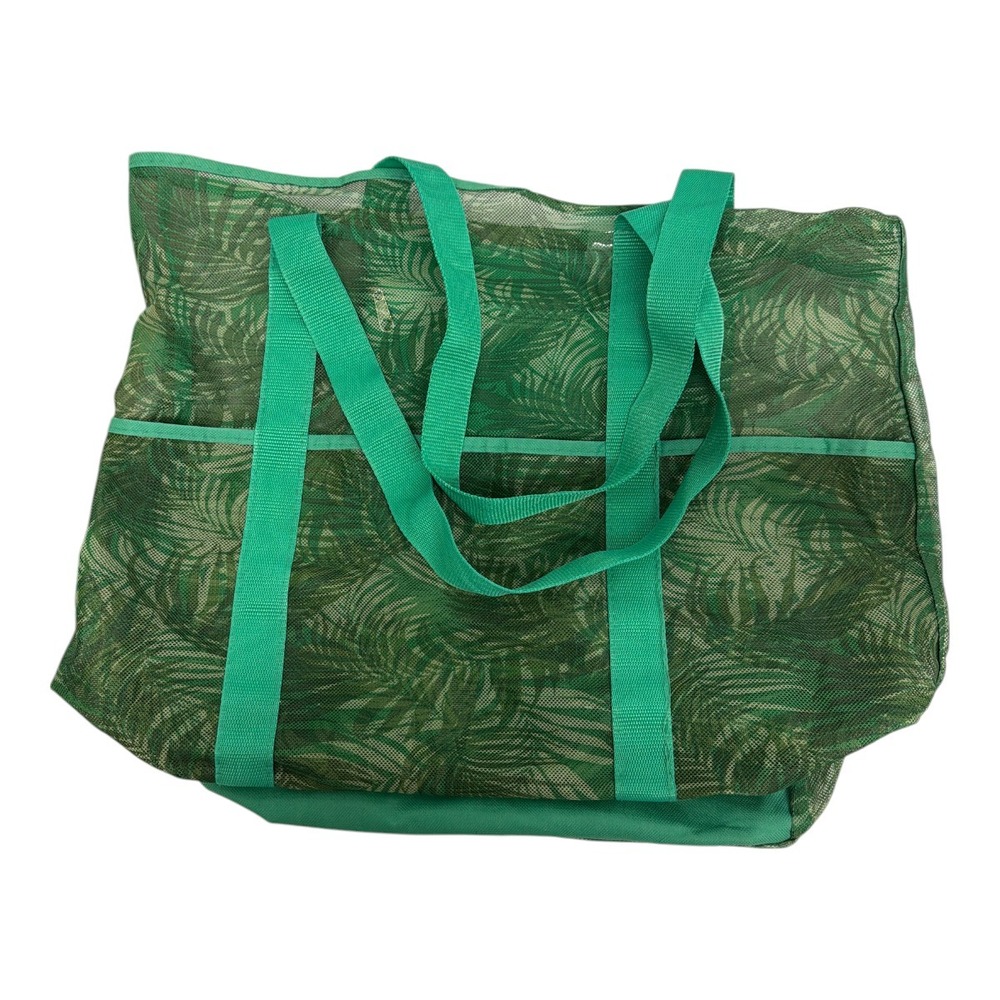 Large Mesh Bag Green Palm Trees Oversized Tote Beach Swim Pool Travel Bag EUC